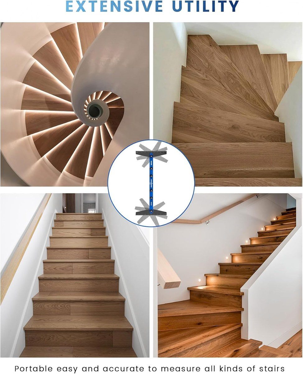 TANYO stair tread template tool set between the skirt boards of a staircase