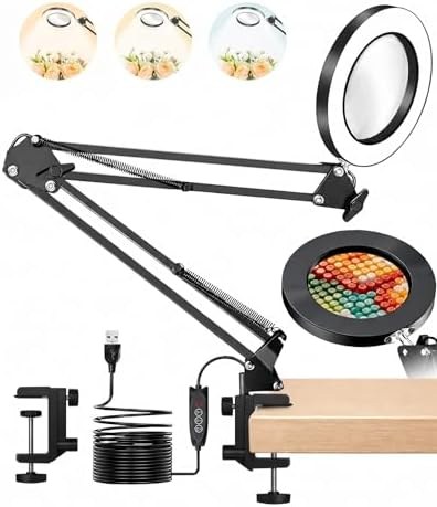 TANYO 10X Magnifying Glass with Light, Clamp-On, 3 colour modes