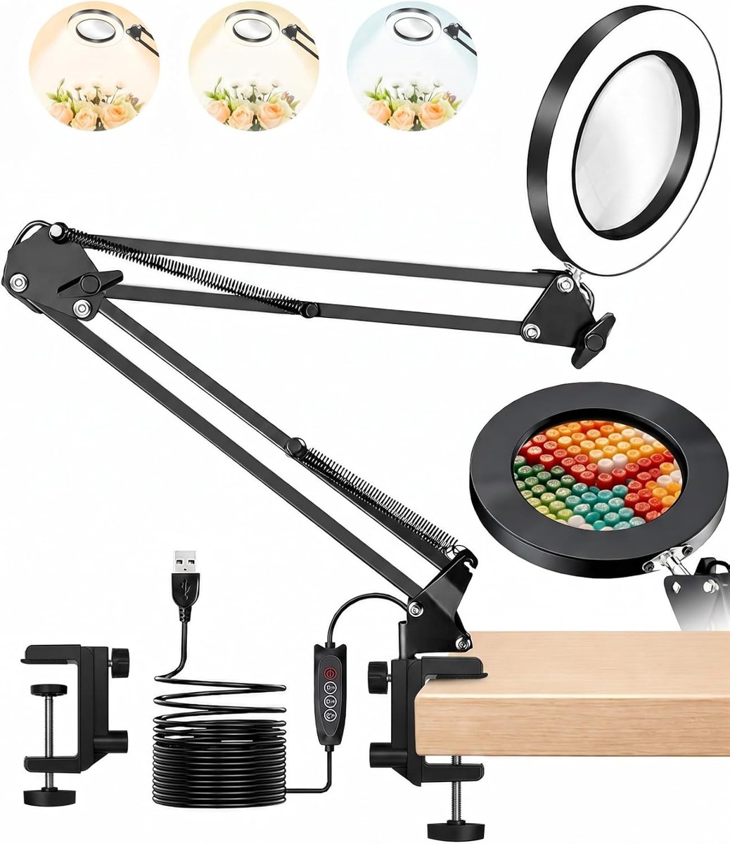 TANYO 10X Magnifying Glass with Light, Clamp-On